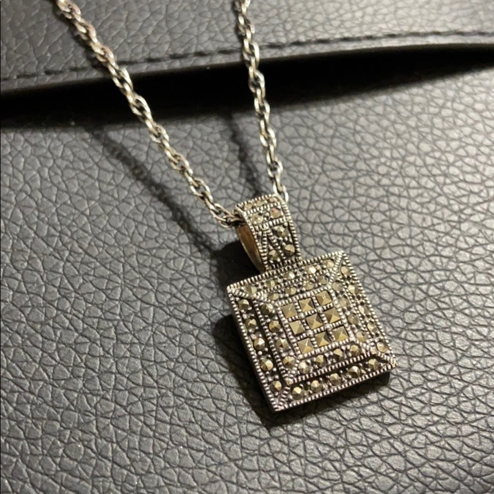 Marcasite Square Pendant & Chain